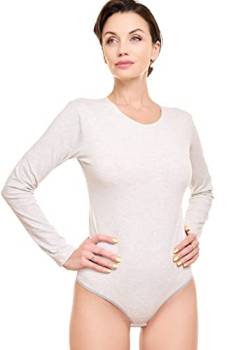 Evoni Damen-Body I Bodysuit mit Rundhals für Frauen I Langarm-Body in verschiedenen Farben I Optimale Alternative für Sport & Freizeit XXL GrauMeliert von Evoni