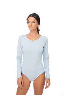 Evoni Damen-Body I Bodysuit mit Rundhals für Frauen I Langarm-Body in verschiedenen Farben I Optimale Alternative für Sport & Freizeit XXL Hellblau von Evoni