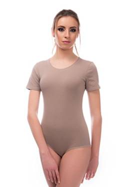 Evoni Damen Body kurzarm l Stringbody aus Baumwolle mit Rundhals l Kurzarmbody für Frauen l Tanga Bodysuit l String Body M cappuccino von Evoni