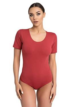 Evoni Damen Body kurzarm l Stringbody aus Baumwolle mit Rundhals l Kurzarmbody für Frauen l Tanga Bodysuit l String Body XL bordeaux von Evoni