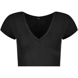 Evoni Damen Crop Top schwarz M Kurzarmshirt aus Baumwolle Bauchfrei von Evoni