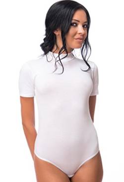 Evoni Damen String Body Kurzarmbody mit Halbkragen aus Baumwolle S weiß von Evoni