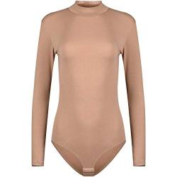 Evoni Damen String Body Langarm Bodysuit mit Halbkragen Hellbraun L von Evoni