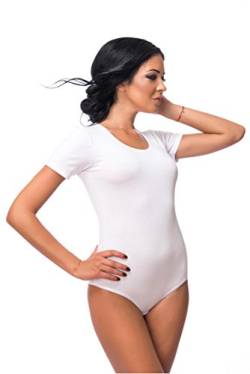 Evoni Damenbody | Overall Bodysuit mit Rundhals für Frauen | Kurzarm-Body in verschiedenen Farben mit Verschluss | hochwertige Nachtwäsche mit optimaler Passform | sportlicher Damen-Body(Medium, Weiß) von Evoni