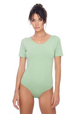 Evoni Damenbody | Overall Bodysuit mit Rundhals für Frauen | Kurzarm-Body in verschiedenen Farben mit Verschluss | hochwertige Nachtwäsche mit optimaler Passform | sportlicher Damen-Body(Small, Grün) von Evoni