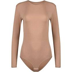 Evoni Damenbody | Overall Bodysuit mit Rundhals für Frauen | Langarm-Body in verschiedenen Farben | Optimale Alternative für Sport & Freizeit | Eleganter Jumpsuit(Small, Hellbraun) von Evoni