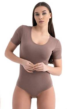 Evoni Damenbody mit kurzen Ärmeln und Rundhals I Damen T-Shirt I Bodysuit Women I Unterzieh-Body I Kurzarm-Body mit optimaler Passform Braun L von Evoni