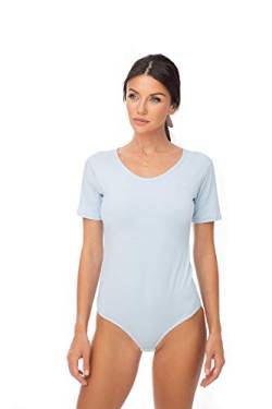 Evoni Damenbody mit kurzen Ärmeln und Rundhals I Damen T-Shirt I Bodysuit Women I Unterzieh-Body I Kurzarm-Body mit optimaler Passform Hellblau L von Evoni