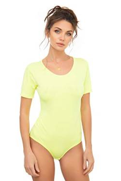 Evoni Damenbody mit kurzen Ärmeln und Rundhals I Damen T-Shirt I Bodysuit Women I Unterzieh-Body I Kurzarm-Body mit optimaler Passform Neongelb L von Evoni