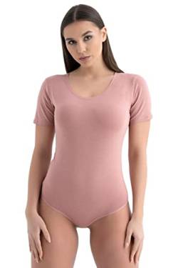 Evoni Damenbody mit kurzen Ärmeln und Rundhals I Damen T-Shirt I Bodysuit Women I Unterzieh-Body I Kurzarm-Body mit optimaler Passform Rose L von Evoni