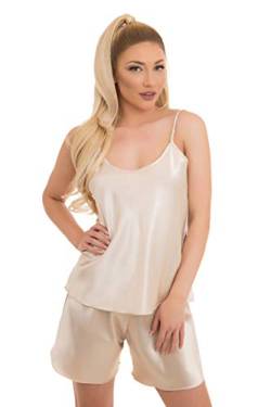 Evoni Satin Pyjama Set Kurze Hose S Cappuccino von Evoni