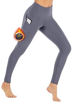 Ewedoos Thermo Leggings Damen mit Taschen Gefütterte Sport Leggings Damen High Waist Thermounterwäsche Warme Sporthose Laufhose für Fitness Laufen Wandern von Ewedoos