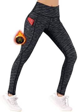 Ewedoos Thermo Leggings Damen mit Taschen Gefütterte Sport Leggings Damen High Waist Thermounterwäsche Warme Sporthose Laufhose für Fitness Laufen Wandern von Ewedoos