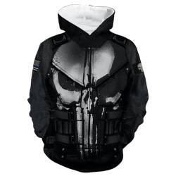 ExaRp Punisher 3D-Druck Hoodie Anime Pullover Langarm Sweatshirts Sportbekleidung, Schwarz , XXXL von ExaRp