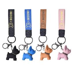Exbrith 4 Stück Bull Dog Schlüsselbund, Französische Bulldogge Schlüsselanhänger, Hund Schlüsselbund, für Brieftaschenanhänger, Handtaschendekoration, Zubehör für Handyhüllen, Türschlüssel von Exbrith