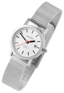 Bahnhof Damen Milanese Armband Uhr Weiß Silber Datum Edelstahl Eisenbahn Zug Frauen Metall Schaffner 91300038001 von Excellanc