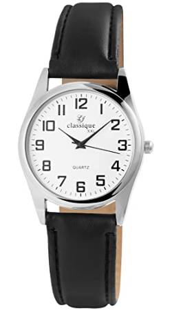 Classique Herrenuhr Weiß Schwarz Analog Metall Kunst-Leder Quarz Armbanduhr von Excellanc