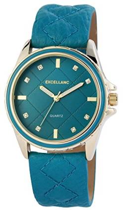 Damenuhr Türkis Gold Strass Leder Modisch Armbanduhr von Excellanc