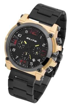 Elite Herren Armband Uhr Schwarz Gold Chronograph Edelstahl Analog Datum 92800065002 von Excellanc