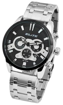 Elite Herren Armband Uhr Schwarz Silber Chronograph Edelstahl Analog Datum 92800063002 von Excellanc
