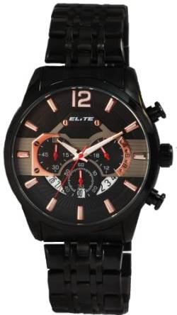 Elite Herren Armbanduhr Schwarz Analog Datum Chronograph Edelstahl Quarz von Excellanc