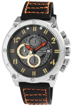 Elite Herren Armbanduhr Schwarz Orange Analog Datum Chronograph Silikon Quarz 5 Bar von Excellanc