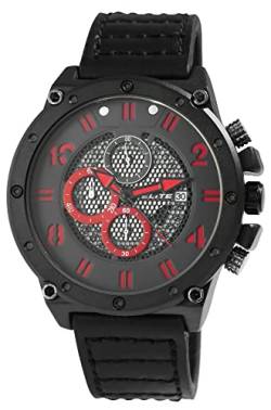 Elite Herren Armbanduhr Schwarz Rot Analog Datum Chronograph Silikon Quarz 5 Bar von Excellanc