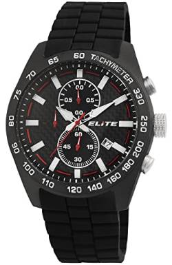 Elite Herrenuhr Schwarz Analog Datum Chronograph Silikon Quarz 5 Bar Armbanduhr von Excellanc