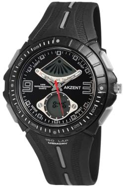 Excellanc Akzent Herren Armband Uhr Schwarz Grau Analog Digital Chronograph Datum Licht Silikon 924200017001 von Excellanc