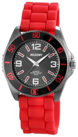 Excellanc Akzent Modische Herren Armband Uhr Anthrazit Rot Silikon Analog Quarz 9SS8671000002 von Excellanc