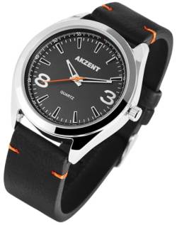 Excellanc Akzent Modische Herrenuhr Schwarz Orange Analog Kunst Leder Quarz 92900001001 von Excellanc