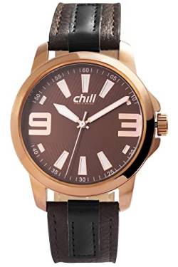 Excellanc Chill Herren Armband Uhr Braun Roségold Analog Leder Imitat Quarz Männer 93772MIPBRAUN von Excellanc