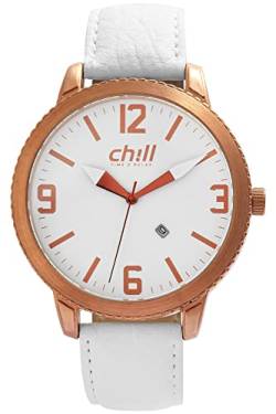 Excellanc Chill Modische Herren Armband Uhr Weiß Rosègold Analog Datum Kunst Leder Quarz 3ATM WR 93923MIPROSE von Excellanc