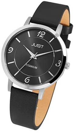 Excellanc Damen Armband Uhr Schwarz Analog Titan Echt Leder 5ATM Quarz 9JU10185002 von Excellanc