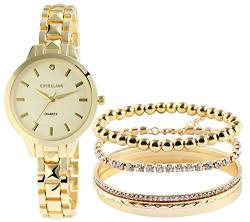 Excellanc Damen-Schmuckset Uhr Armband Strass Analog Quarz 1800144 (goldfarbig) von Excellanc