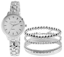 Excellanc Damen-Schmuckset Uhr Armband Strass Analog Quarz 1800144 (silberfarbig) von Excellanc