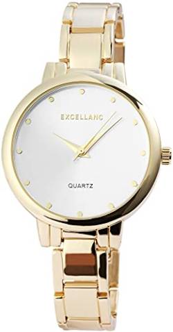 Excellanc Damen-Uhr Gliederarmband Metall elegant Clipverschluss Analog Quarz 1800066 (goldfarbig) von Excellanc