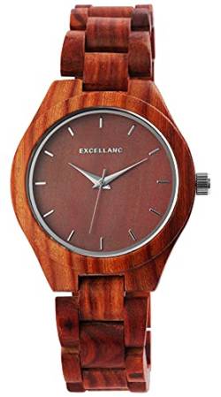 Excellanc Damen-Uhr Holz Gliederarmband Faltschließe Analaog Quarz 1800171 (Sandelholz) von Excellanc