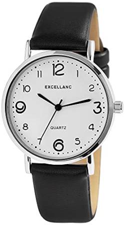 Excellanc Damen-Uhr Kunstleder Armband Dornschließe Analog Quarz 1900261 (schwarz) von Excellanc