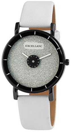 Excellanc Damen-Uhr Kunstleder Dornschließe Glitzer Analog Quarz 1900024 (weiß) von Excellanc