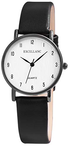 Excellanc Damen – Uhr Lederimitationsarmband Analog Quarz 1900192 (Schwarz/Silberfarbig) von Excellanc