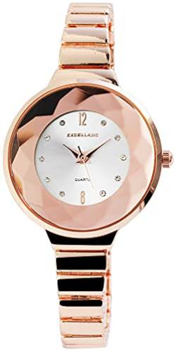 Excellanc Damen – Uhr schmales Gliederarmband Metall Analog Quarz 1800091 (roségoldfarbig silberfarbig) von Excellanc