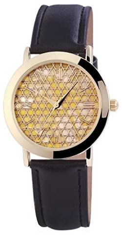 Excellanc Design Damen Armband Uhr Gold Schwarz Gitter Kunst Leder Mode Quarz 9195001000201 von Excellanc