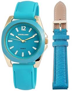 Excellanc Design Damen Armband Uhr Grün Gold Silikon + Wechselarmband Band Mode Quarz 9195003500186 von Excellanc