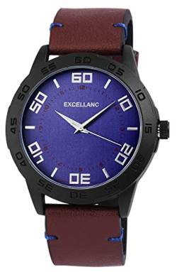 Excellanc Design Herren Armband Uhr Blau Braun Analog Leder Imitat Quarz 9295073000186 von Excellanc