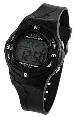 Excellanc Digital Uhr Schwarz Silikon Alarm Chrono 5 Bar Damen Kinder Junge Mädchen Sport 92410012004 von Excellanc