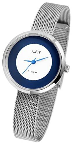 Excellanc Elegante Damen Titan Armband Uhr Weiß Blau Analog Meshband 5ATM Klassisch 9JU10189002 von Excellanc