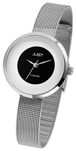 Excellanc Elegante Damen Titan Armband Uhr Weiß Schwarz Analog Meshband 5ATM Klassisch 9JU10189001 von Excellanc