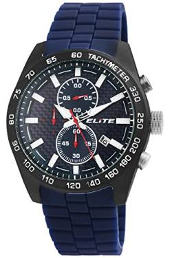Excellanc Elite Herrenuhr Blau Schwarz Analog Datum Chronograph Silikon Quarz 5 Bar Armbanduhr von Excellanc