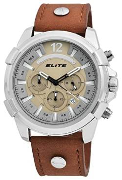Excellanc Elite Herrenuhr Braun Grau Analog Datum Chronograph Kunst-Leder Quarz 3 Bar Armbanduhr von Excellanc